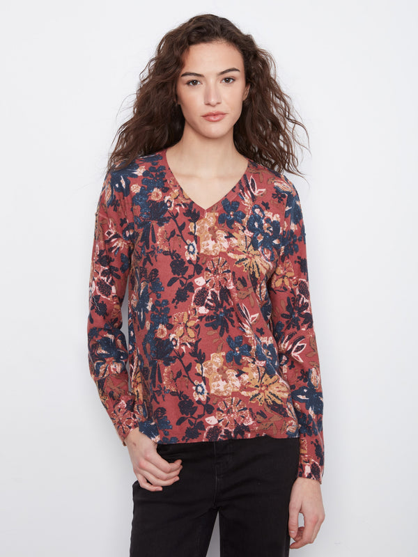 Reversible Floral V-Neck Sweater - Passion