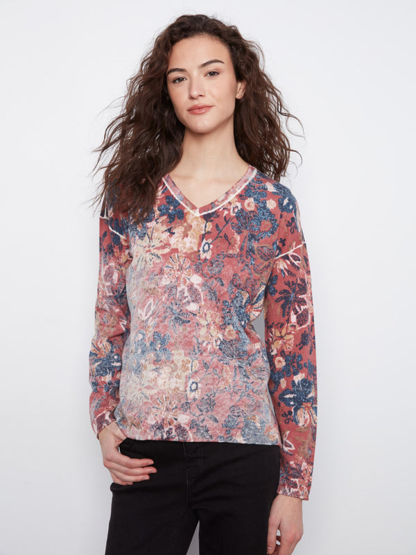Reversible Floral V-Neck Sweater - Passion