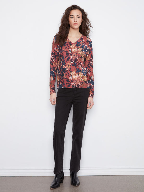 Reversible Floral V-Neck Sweater - Passion