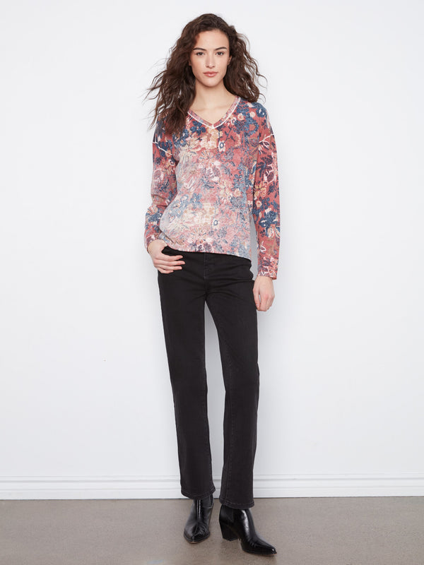 Reversible Floral V-Neck Sweater - Passion