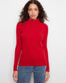 Elegant mock neck sweater in vibrant red, showcasing a ribbed knit texture for added style. Perfect for any occasion. By Charlie B.