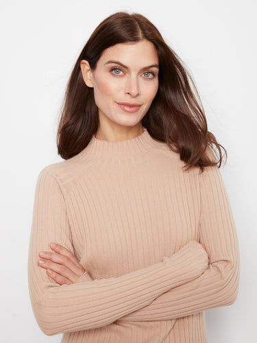Stylish slim fit sweater with mock neck and ribbed texture, perfect for layering by Charlie B.