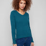 Evergreen ribbed sweater showcasing a flattering slim fit, complemented by heart rivets on the sleeves by Charlie B.