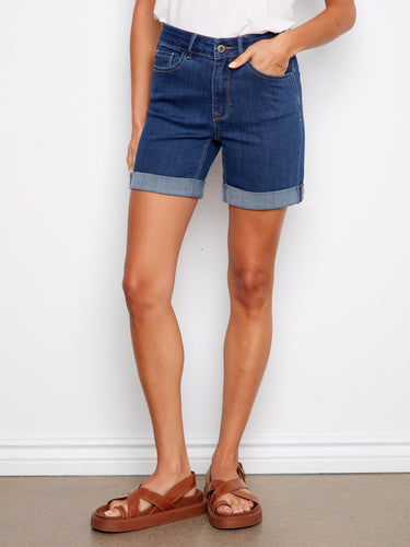 These denim shorts come with a five-pocket design, adding practicality to your everyday wardrobe by Charlie B.