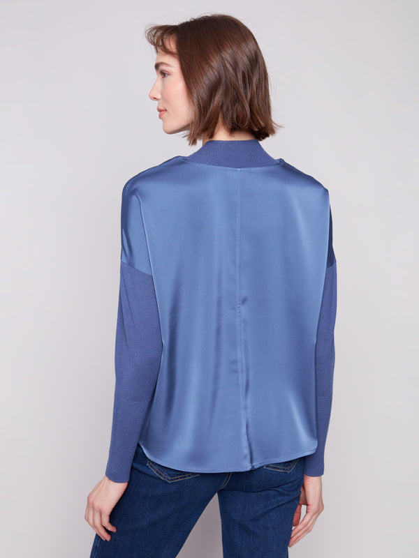 Elegant moonlight top with a mock neck and exquisite satin finish, perfect for any occasion by Charlie B.