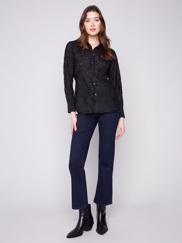 Elegant long-sleeve shirt with button-down closure in fancy chiffon fabric, ideal for a sophisticated look by Charlie B.