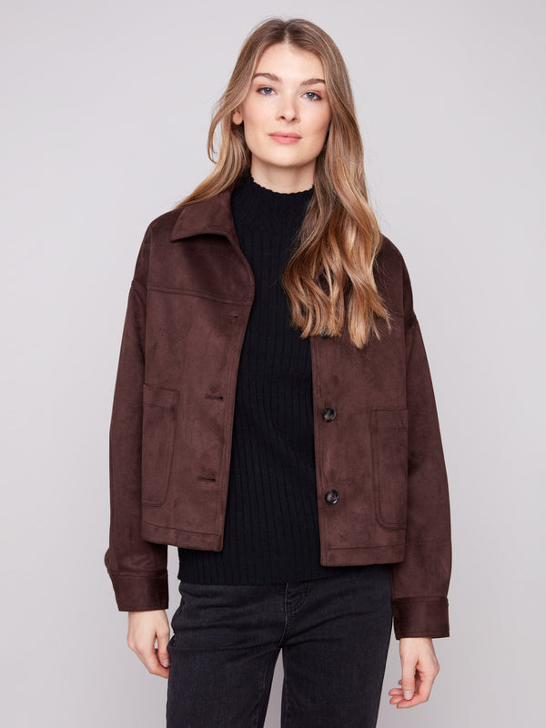 Mocha jacket featuring a classic shirt collar design, adding sophistication to your look by Charlie B.