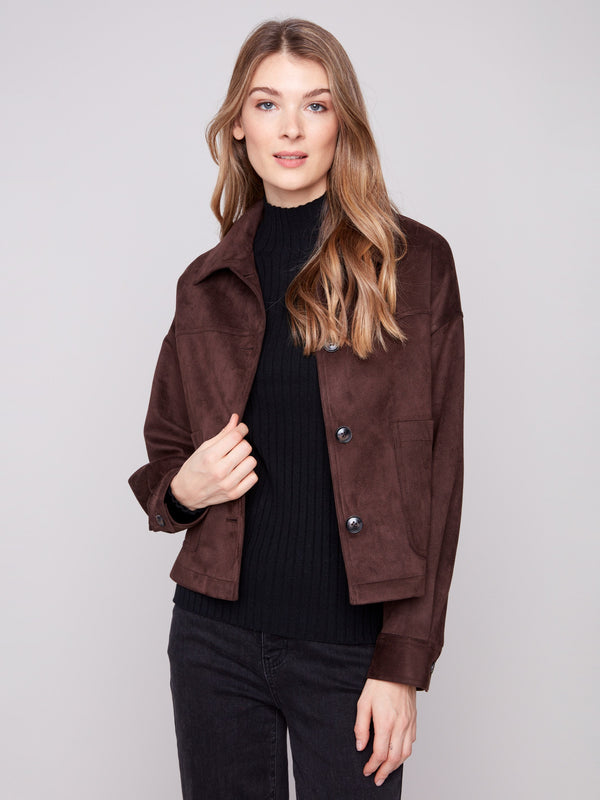 Chic mocha jacket designed with versatility in mind, perfect for layering over any outfit by Charlie B.