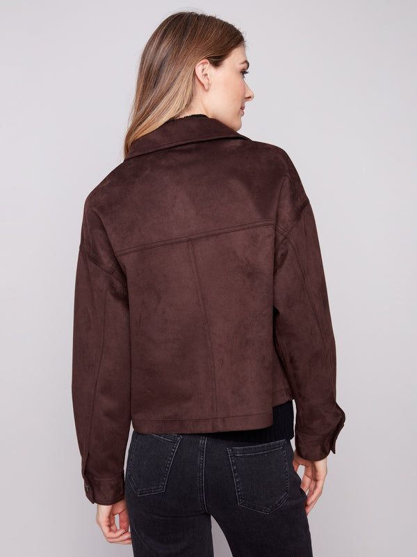 Short Faux Suede Jacket - Mocha