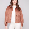Faux suede jacket in truffle with a stylish shirt collar, adding elegance to any outfit by Charlie B.