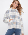Cozy plaid jacket featuring snap-button closure for easy wear, perfect for layering over casual outfits by Charlie B.