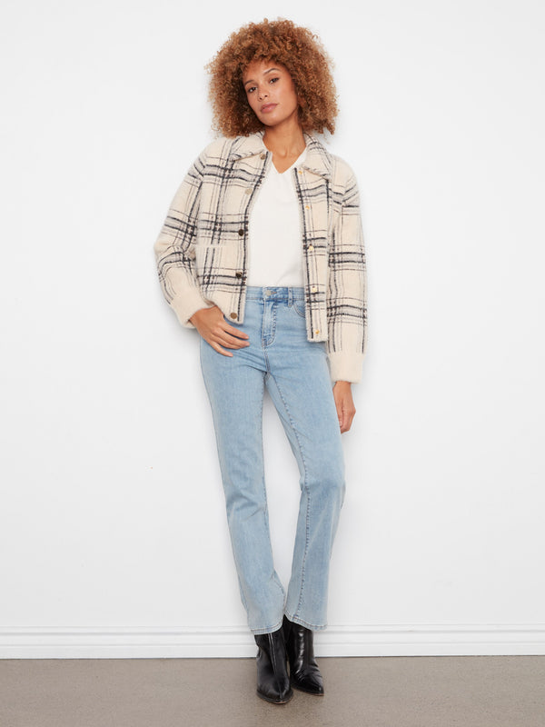 Short Plaid Knit Jacket - Oatmeal