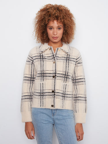 Stylish plaid jacket with practical patch pockets, combining fashion and functionality effortlessly by Charlie B.