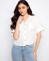 White shirt featuring a classic shirt collar, perfect for a polished look. The fabric is light and airy, ideal for warm days by Charlie B.
