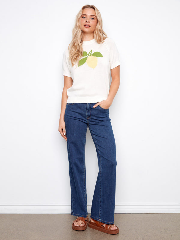 Short Sleeve Cotton Knit Top - White