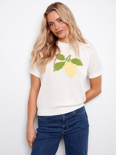 Featuring a delightful lemon motif on the front, this cotton top is both fun and fashionable, designed expertly by Charlie B.
