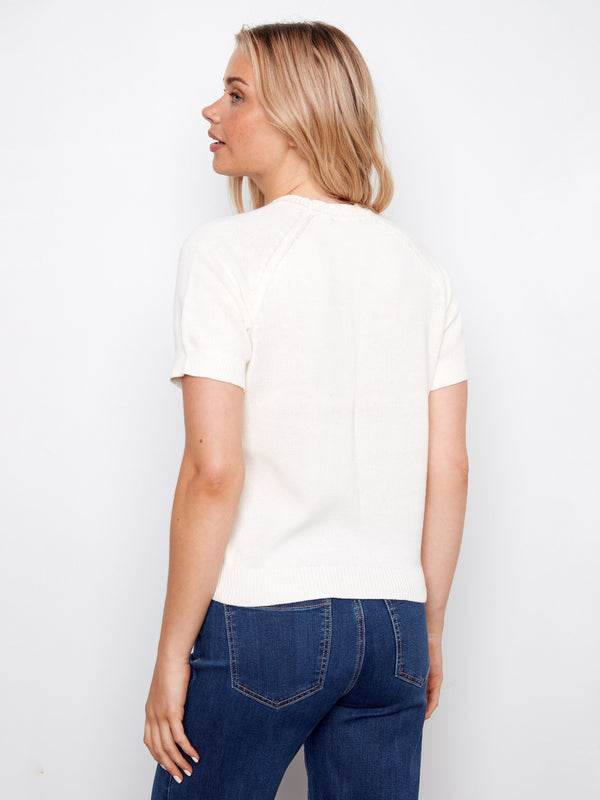 Short Sleeve Cotton Knit Top - White