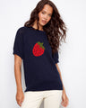 Navy sweater with a strawberry design, featuring a classic crew neckline for casual charm. Crafted from 100% cotton by Charlie B.