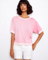 Pink relaxed fit top in 100% cotton, featuring a classic crew neck design. By Charlie B.