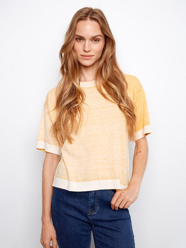 Short Sleeve Reverse Print Sweater - Sunshine