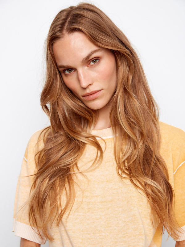 Short Sleeve Reverse Print Sweater - Sunshine