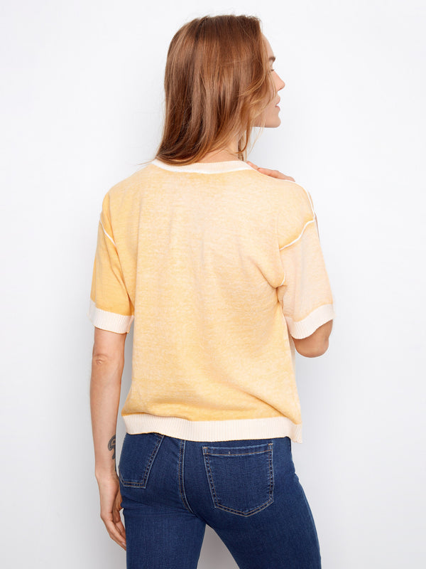 Short Sleeve Reverse Print Sweater - Sunshine