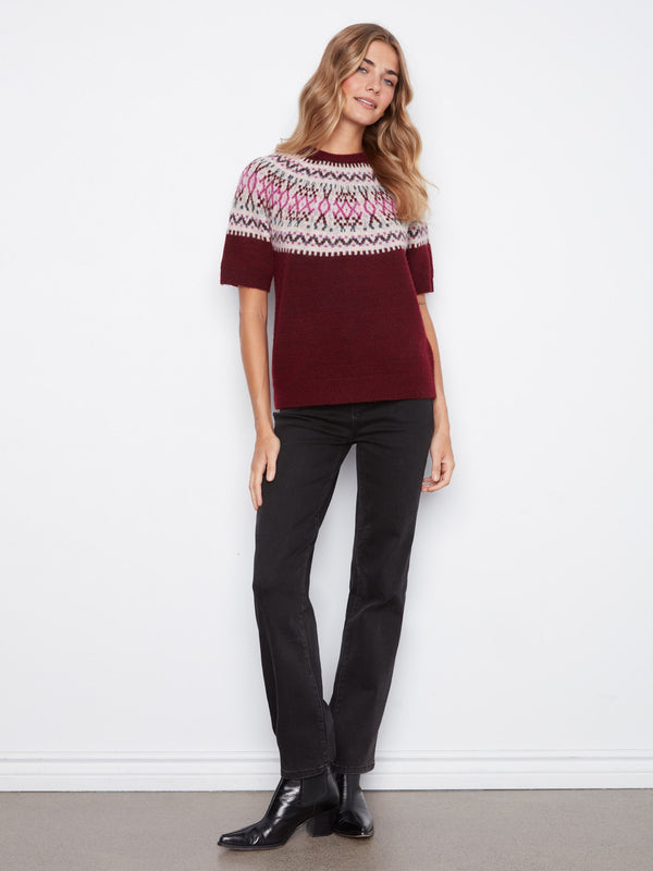 Short Sleeve Ski Sweater - Berry