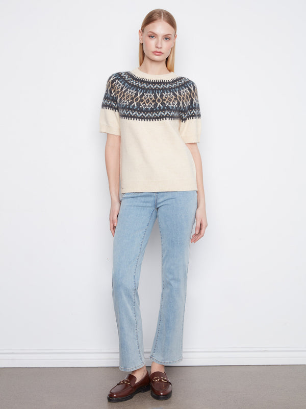 Short Sleeve Ski Sweater - Ecru
