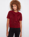 Red knit top with short sleeves and a cozy crew neckline, featuring an attached sweater detail for added style by Charlie B.