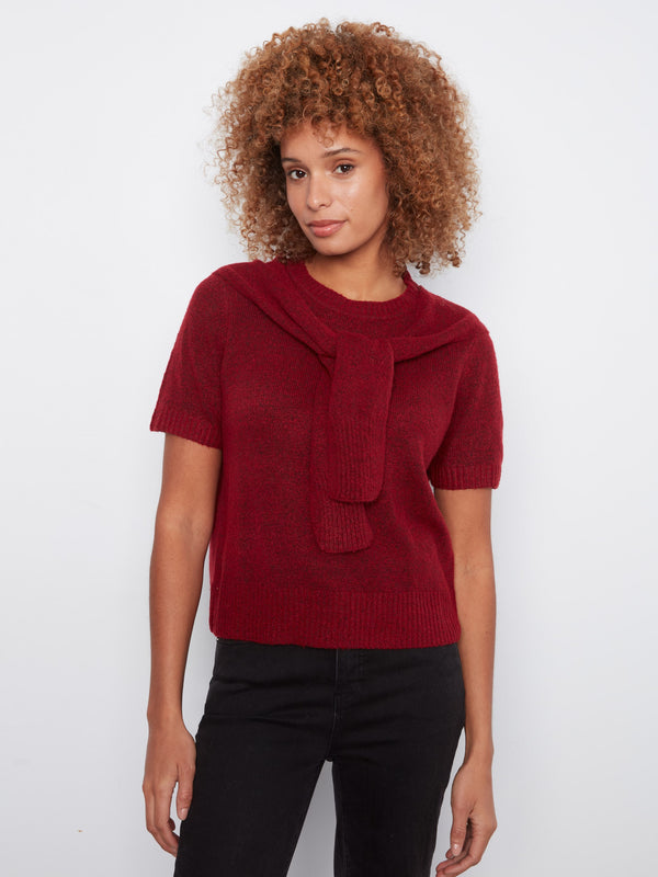 Short Sleeve Sweater With Sleeve Detail - Equestrian