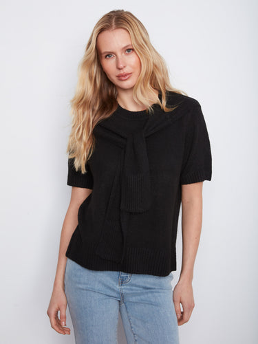 Trendy black short-sleeve sweater combining comfort and style effortlessly by Charlie B.