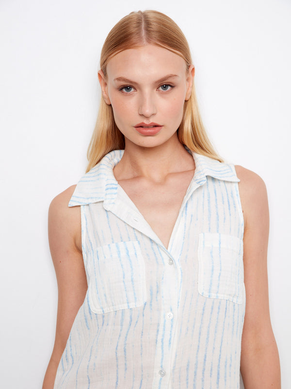 Sleeveless Bubble Cotton Shirt Dress - Stripes