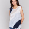 Colorblock crochet top with a crew neckline by Charlie B.