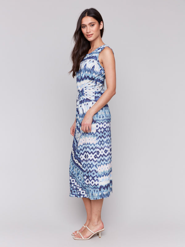 Abstract pattern on a stylish sleeveless midi dress by Charlie B.