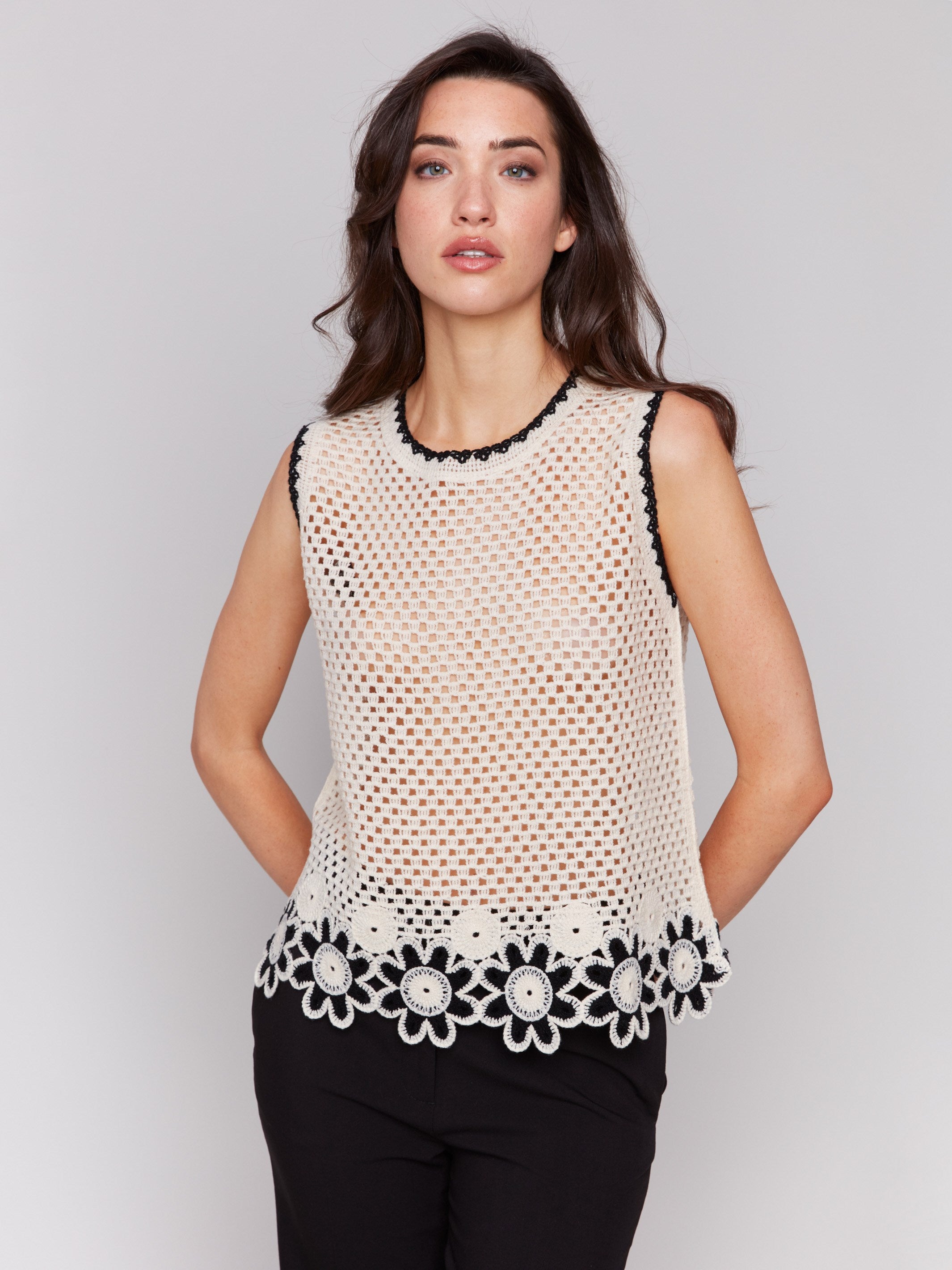 Natural color top with a crew neckline, perfect for any occasion by Charlie B.