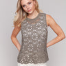 Celadon top with intricate floral pattern by Charlie B.