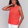 Linen blend top with a crew neckline and relaxed fit by Charlie B.