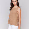 Biscuit linen tank top with crew neckline by Charlie B.