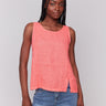 Watermelon linen top with crew neckline by Charlie B.
