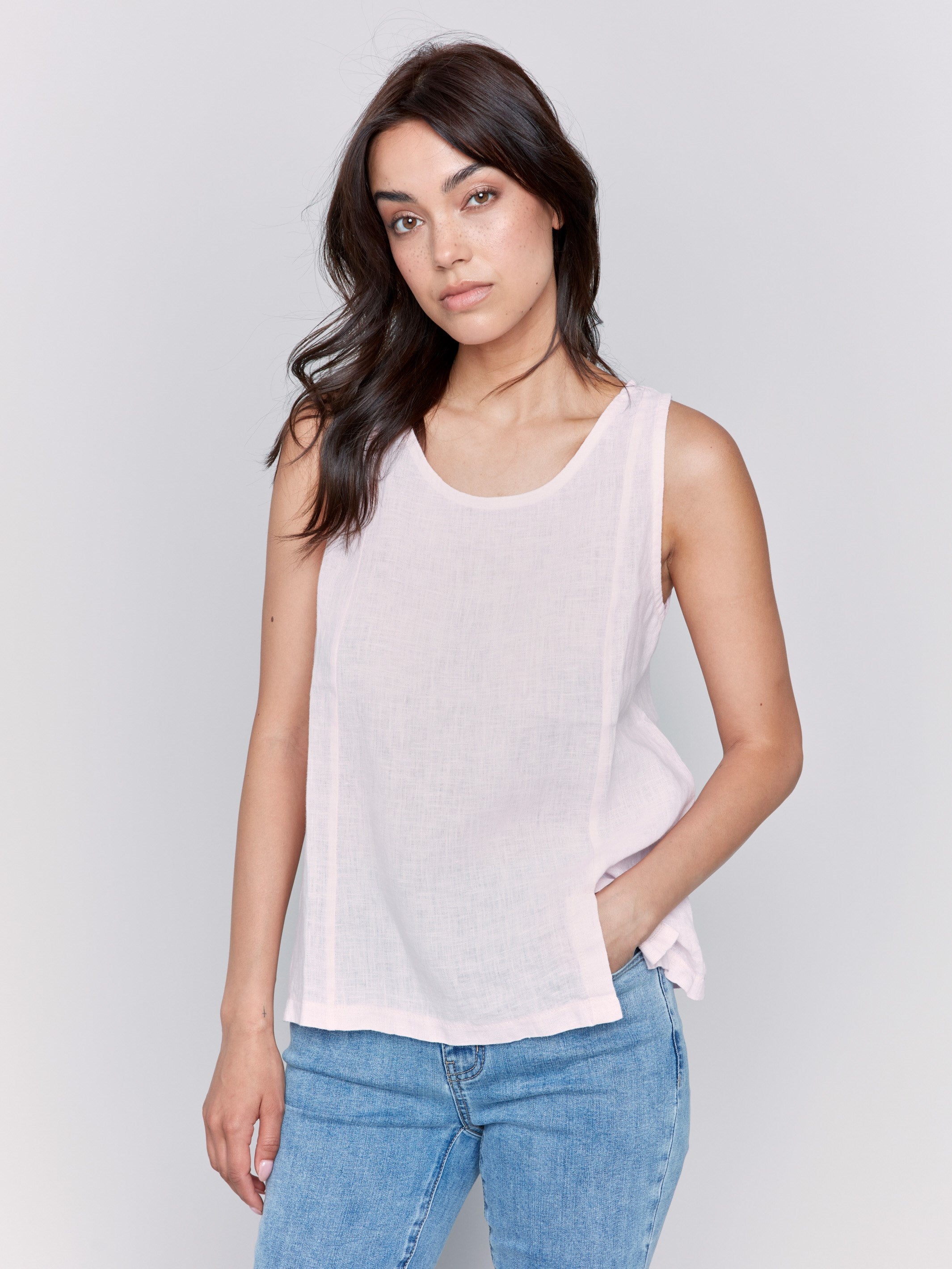Linen top featuring a crew neckline by Charlie B.