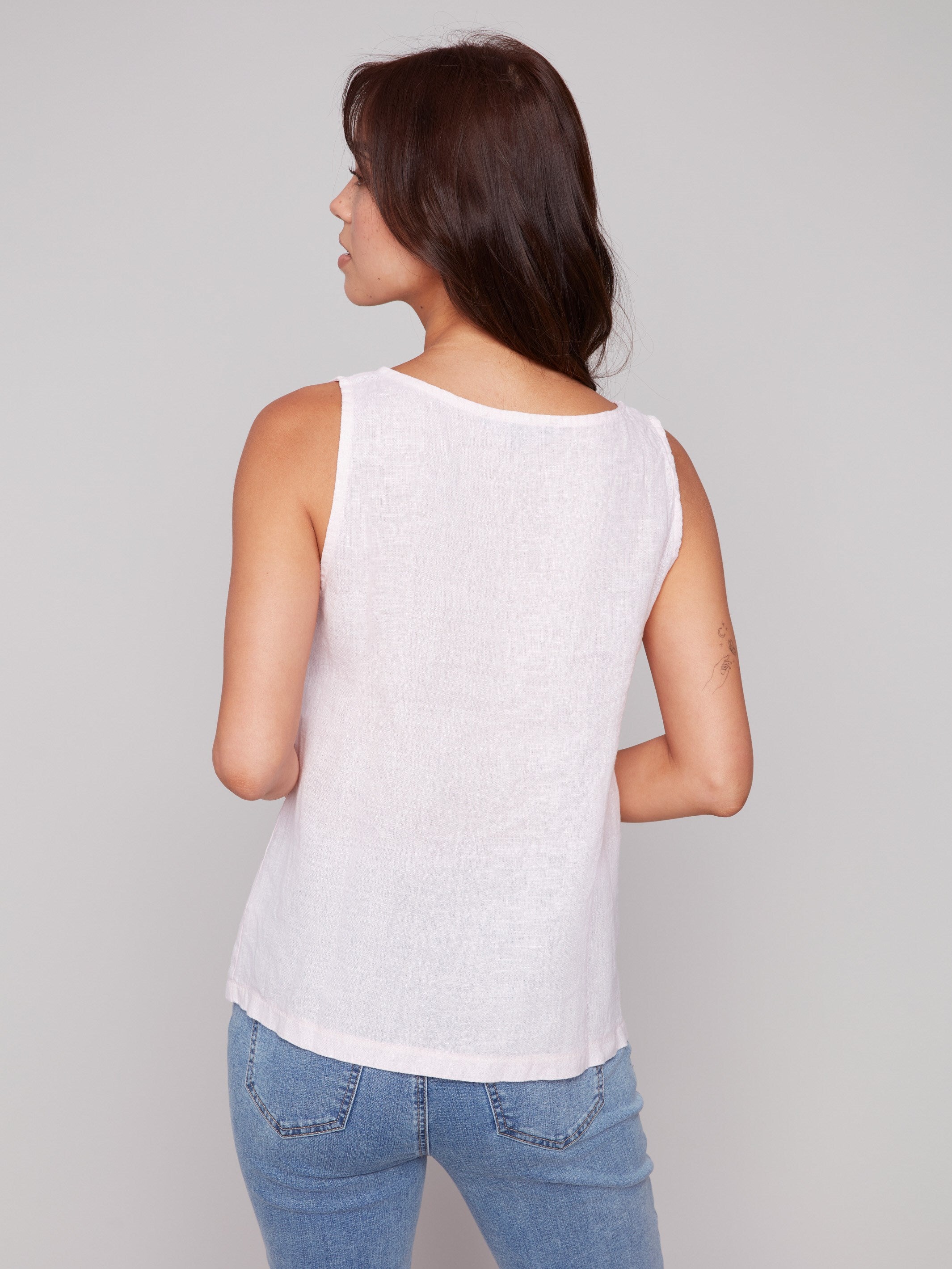 Elegant linen top highlighting princess seams by Charlie B.