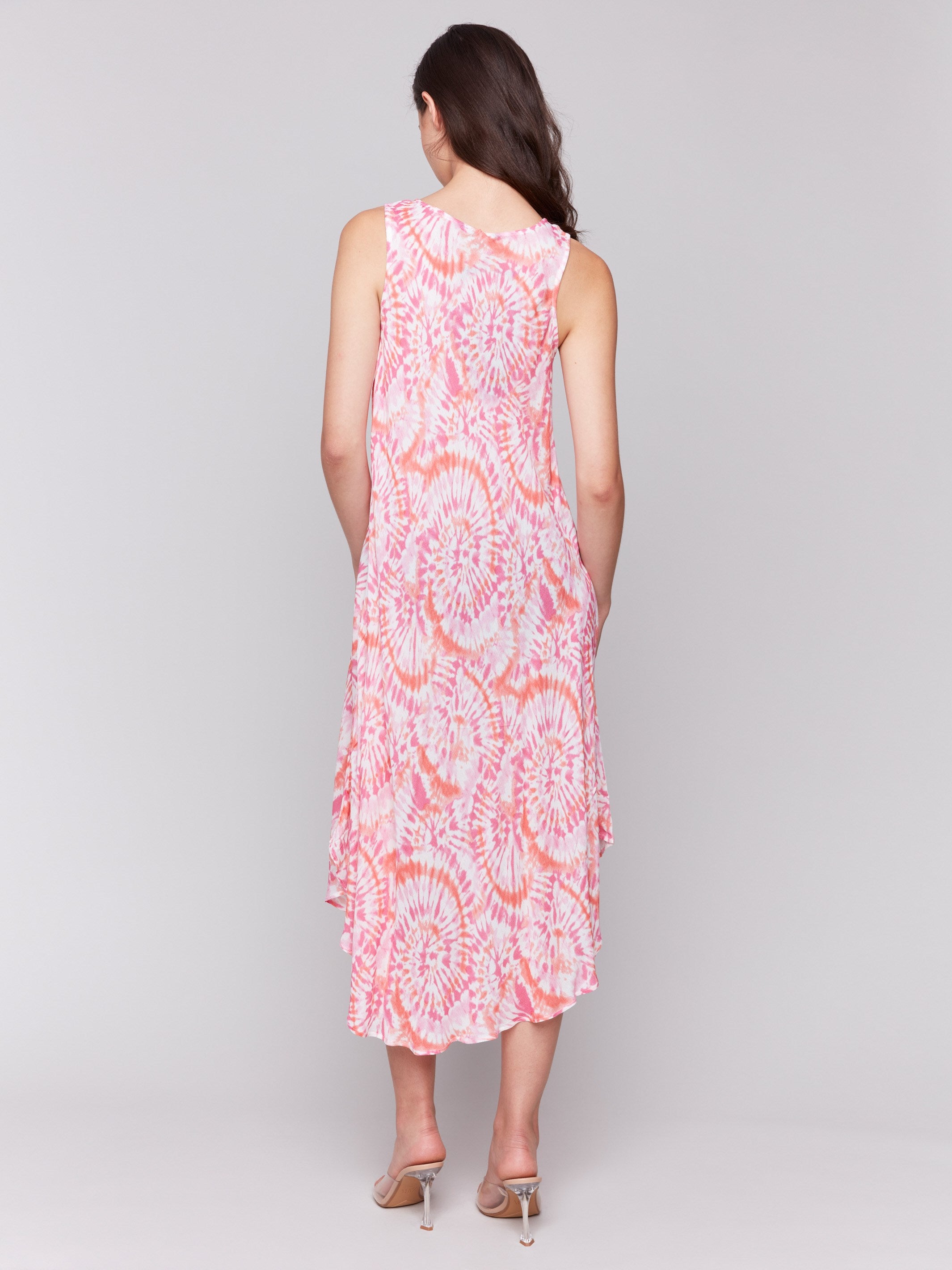 Rounded hem dress in vibrant tie-dye hues by Charlie B.
