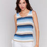 Blue crochet top with gradient stripes by Charlie B.