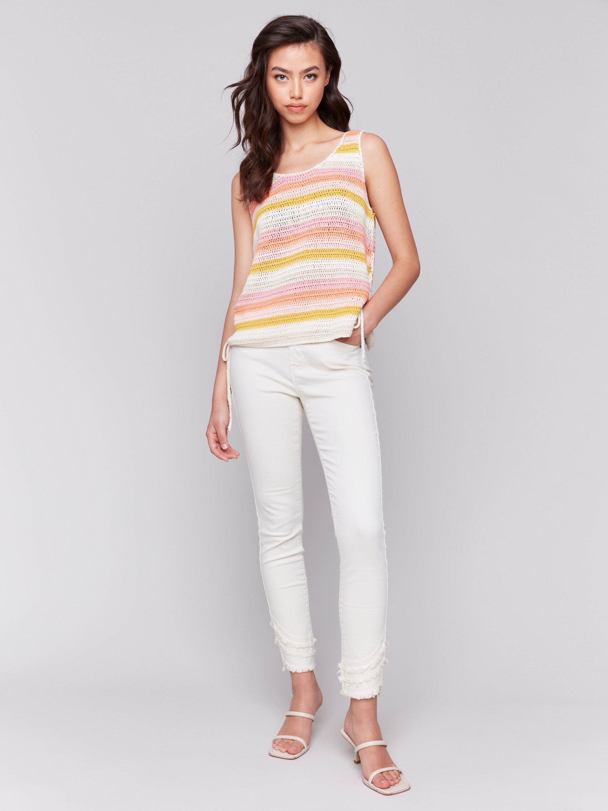 Gradient stripes crochet top in guava by Charlie B.