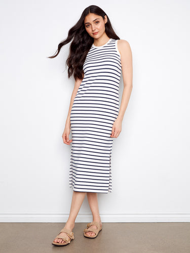 scuba dress Women's Sleeveless Striped Scuba Dress | Denim