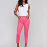 Pink slim cropped pants with a five-pocket design by Charlie B.