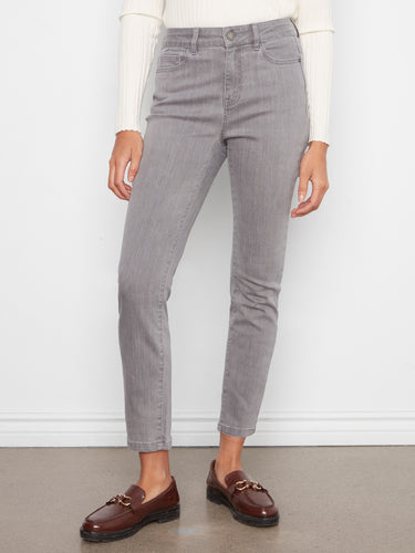 Smoke grey slim leg jeans with a cropped length and regular rise, crafted from stretch denim by Charlie B.