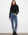 Medium blue slim-leg jeans with a regular rise and intricate hem embroidery, featuring five-pocket styling by Charlie B.