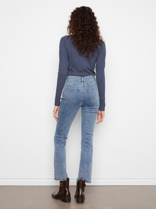Slim Leg Jeans With Studded Tulip Hem - Medium Blue