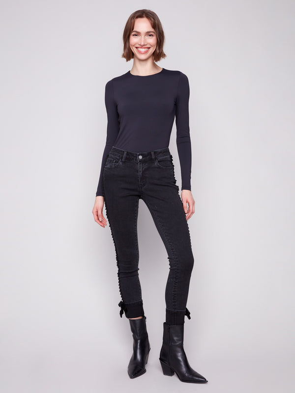 Charcoal jeans featuring a slim fit and stylish folded hem, perfect for any occasion by Charlie B.